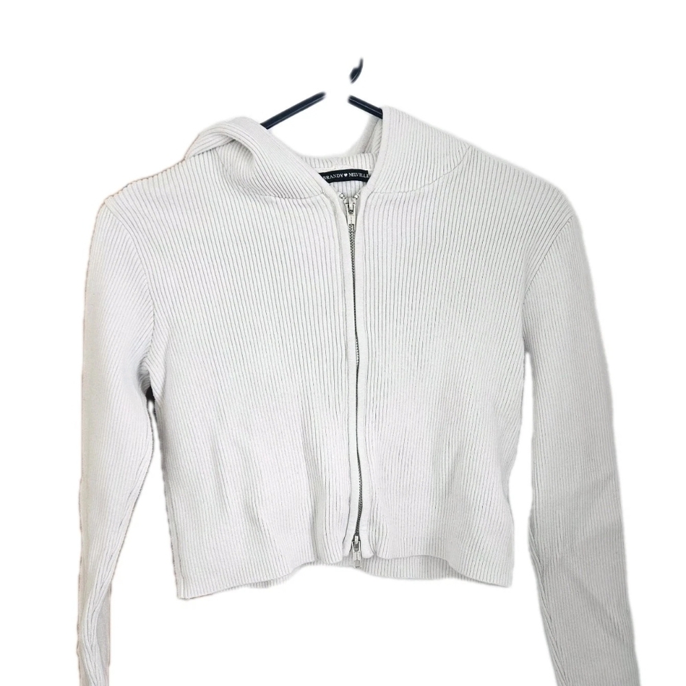 Brandy Melville Cream Cropped Zip Up
